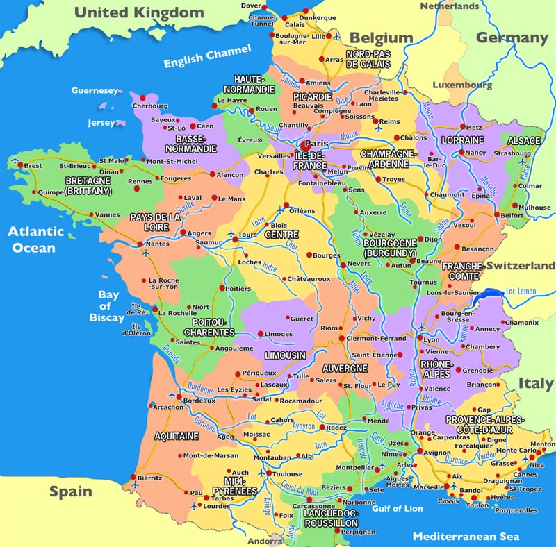 Harta cu regiunile din Franta
