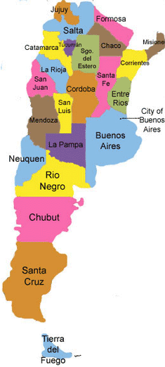 Harta cu regiunile din Argentina