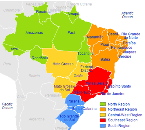 Harta cu regiunile din Brazilia