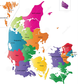 Harta cu regiunile din Danemarca