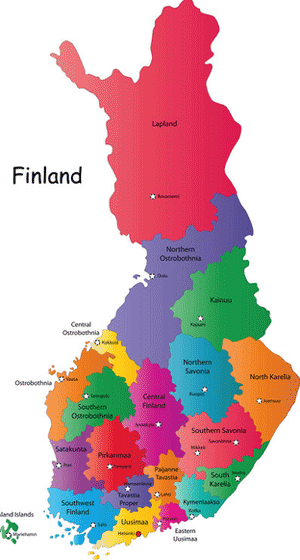 Harta cu regiunile din Finlanda